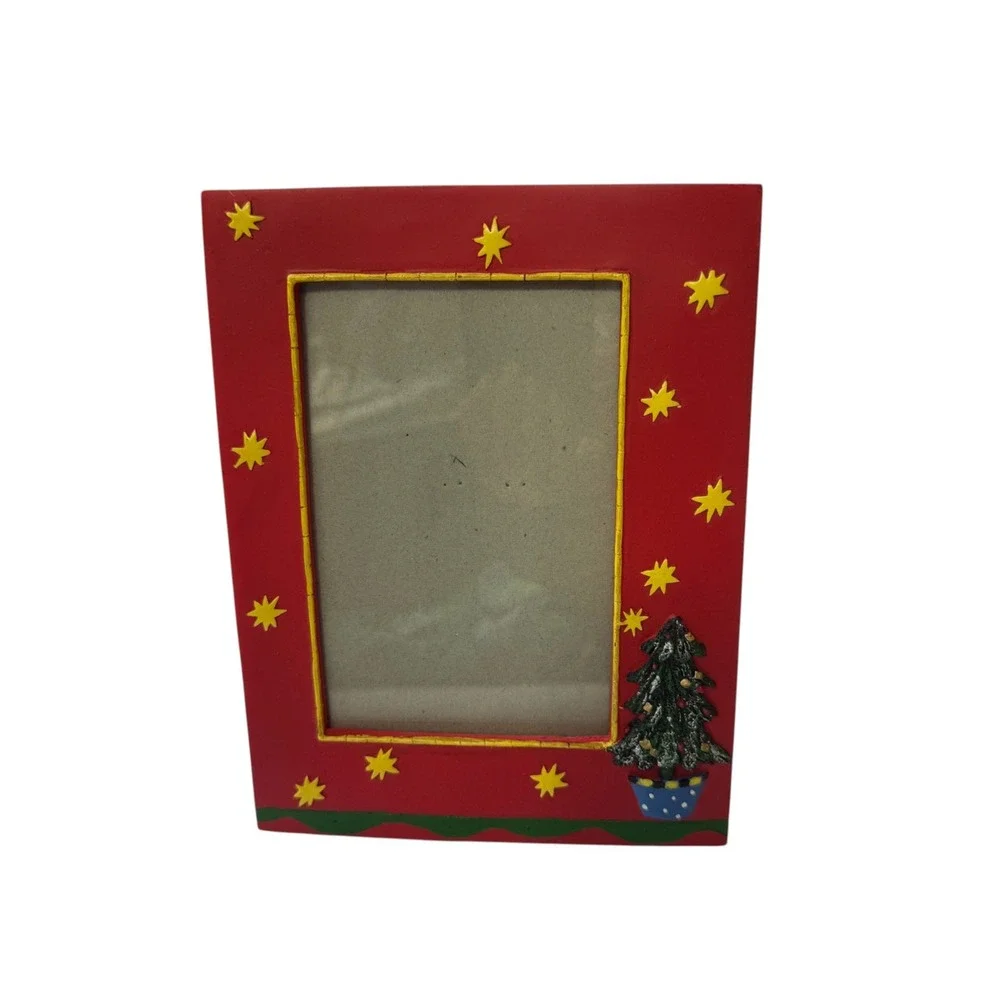 Christmas Tree Star Red Picture Frame Set of 2 4x6 Festive Holiday Decor Vintage